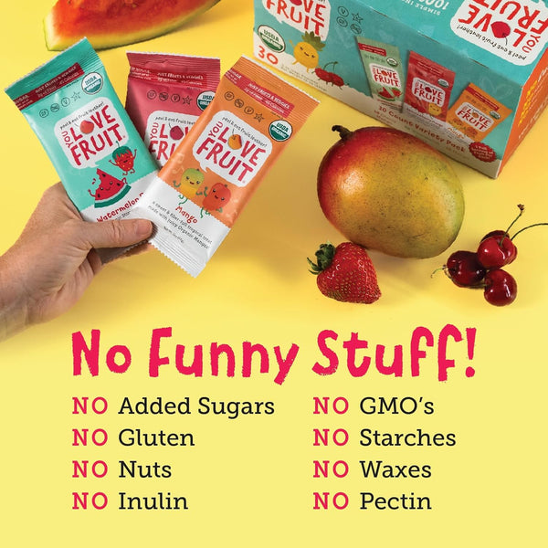 YOU LOVE FRUIT - Fruit Snacks Variety Pack 30 count, 100% Natural Gluten-Free, Vegan, Low Carb, Low Fat Fruit Kosher Snacks for Kids, College Students, Teachers and Offices, Healthy Fruit Snacks (passion fruit, super berry, mango)