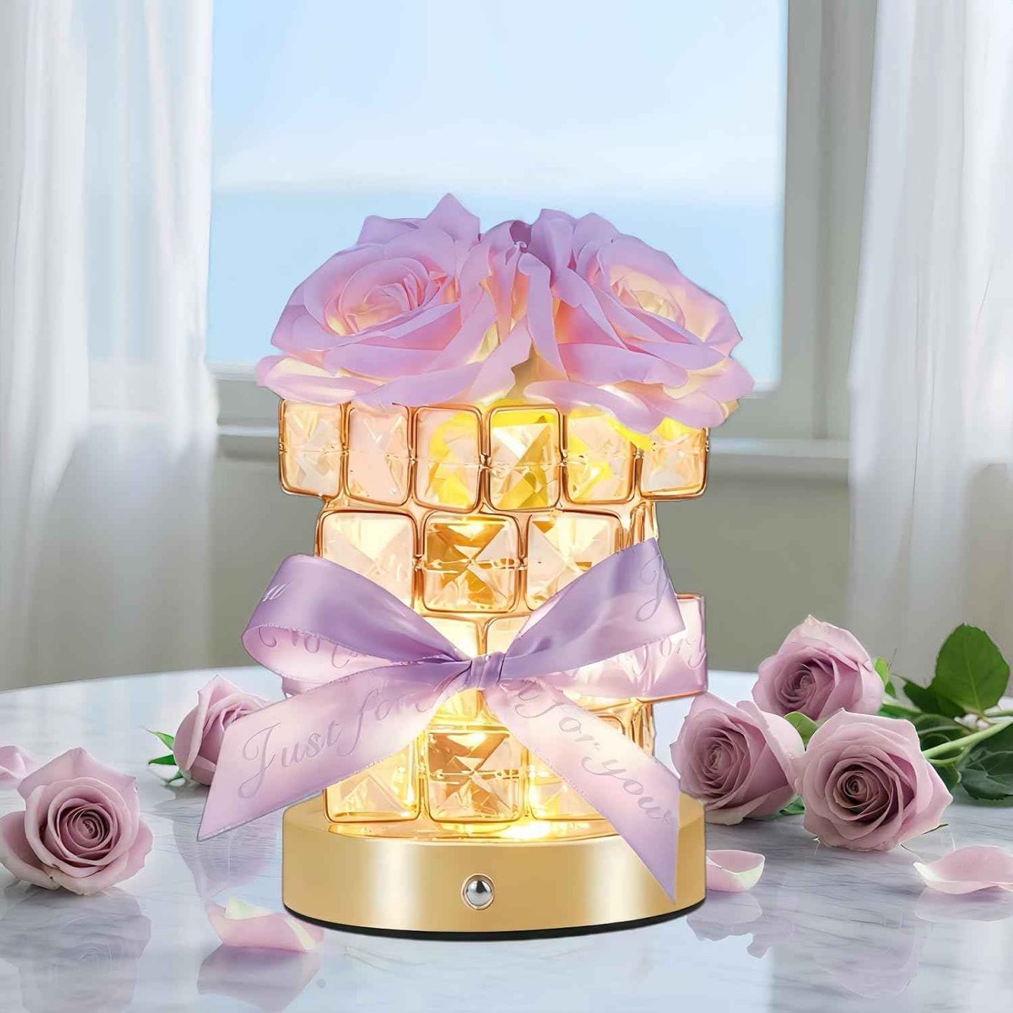 Christmas Gifts for Woman, Touch Crystal Rose Lamp, Elegant Flower Lamps, Pink Roses Crystal Lights Base, Rose Nightlight, Gifts for Her, Mom, Wife, Girlfriend, Valentines, Birthday Gifts