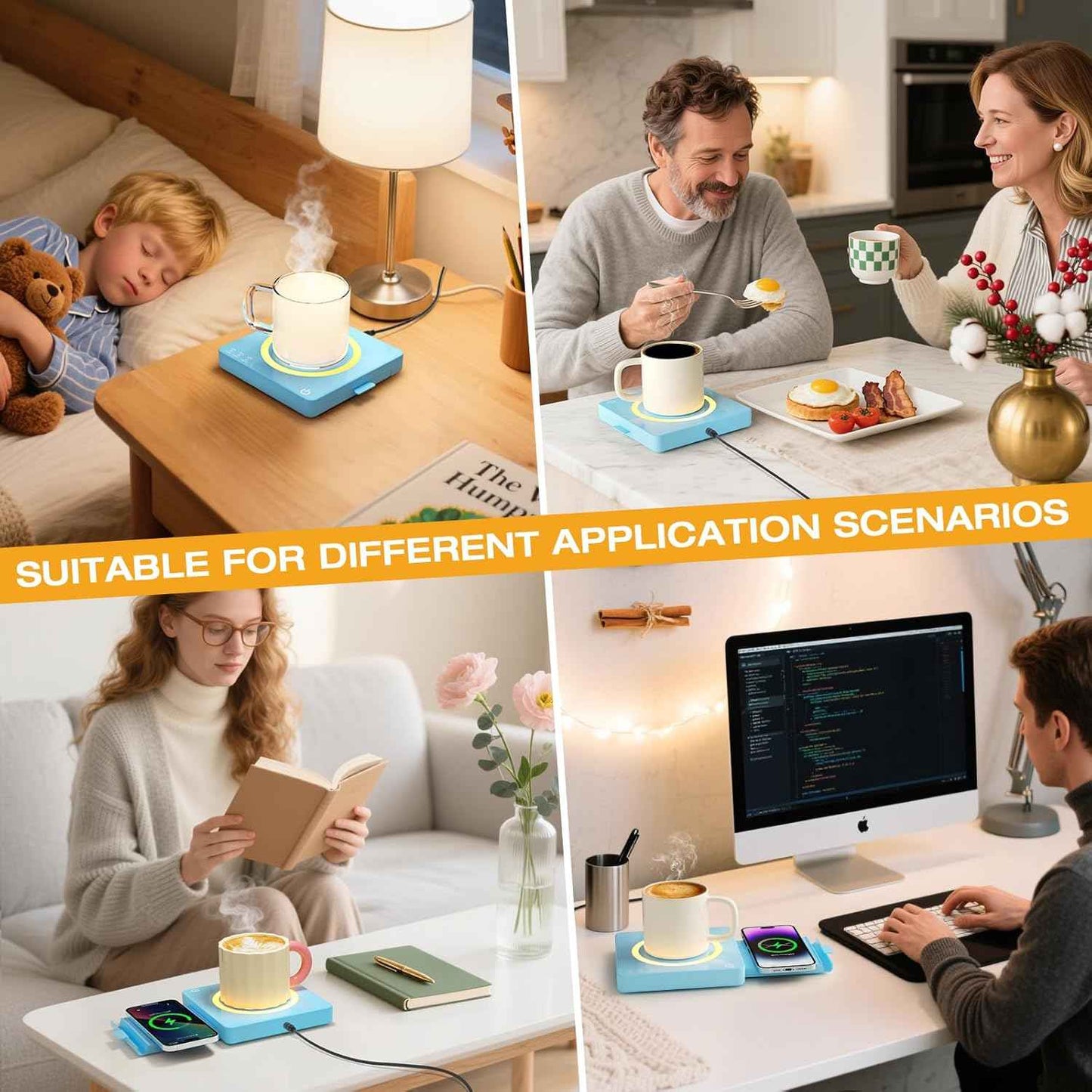 Coffee Mug Warmer, Smart Mug Warmer, 15W Wireless Phone Charging, 3 Heat Settings Temperature Controlled, 8H Auto Off, Candle Warmer, Safe for Heating Coffee, Beverage, Milk, Tea (Blue)