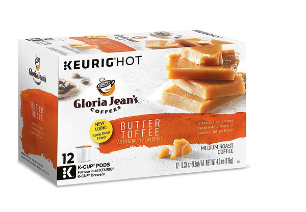 Gloria Jean's Coffees Butter Toffee Single-Serve Keurig K-Cup Pods Medium Roast Coffee 24 Count