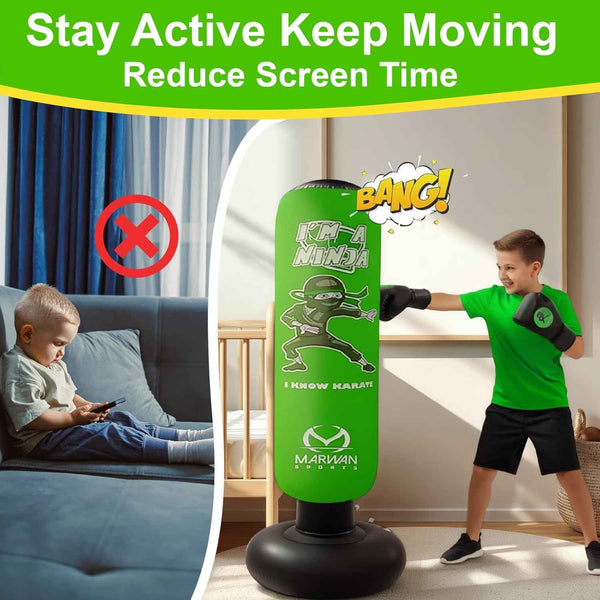 Marwan Sports 5-in-1 Inflatable Punching Bag for Kids - 63" Karate Toy Set with Boxing Gloves
