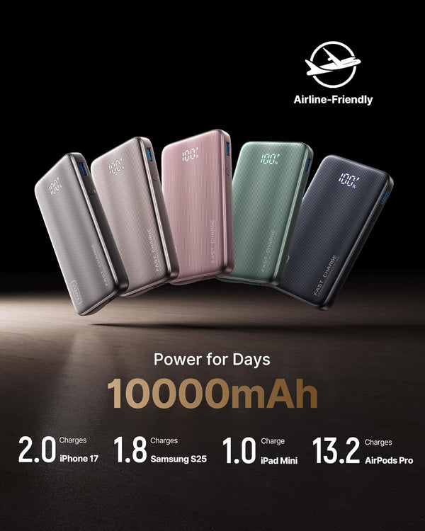 INIU Portable Charger, Ultra Small 45W Fast Charging Power Bank with Built-in AC Wall Plug, 10000mAh GaN 3-in-1 Battery Pack for Flight-Safe Travel, for iPhone 17 16, Samsung S26, iPad etc, Black