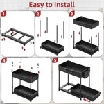4 Pack Under Sink Organizer, Bathroom Organizers and Storage, 2 Tier Multi-Use Pull Out Cabinet Organizer with Hang Hooks and Cups (Black, 4 Pack)