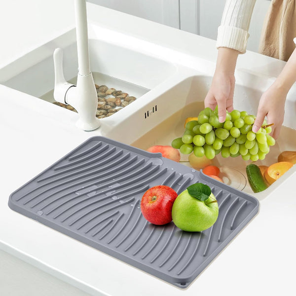 Silicone Dish Drying Mat for Kitchen Counter, Heat Resistant and Non-Slip