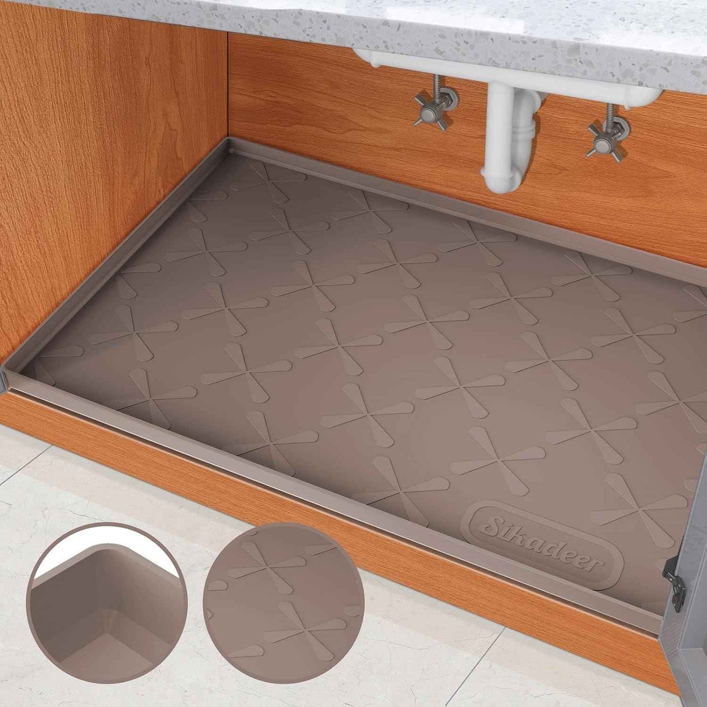 SIKADEER 34" x 22" Under Sink Mat Waterproof, Silicone Mat Kitchen Drawer Shelf and Cabinet Liner, Sink Protector for Kitchen Organizers and Storage, Boot Tray Pet Food Mats