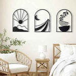 OYEFLY 3 PCS Boho Black Metal Wall Decor,Black Boho Metal Wall Art