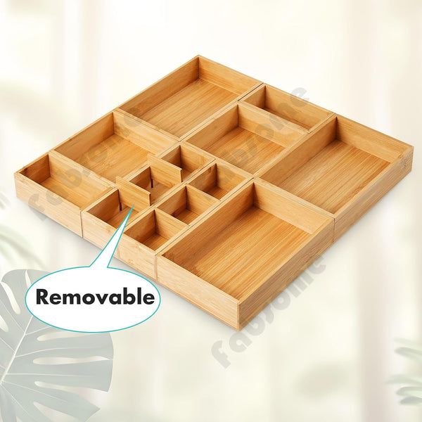 Bamboo Wood Drawer Organizer Set for Kitchen Bathroom Office