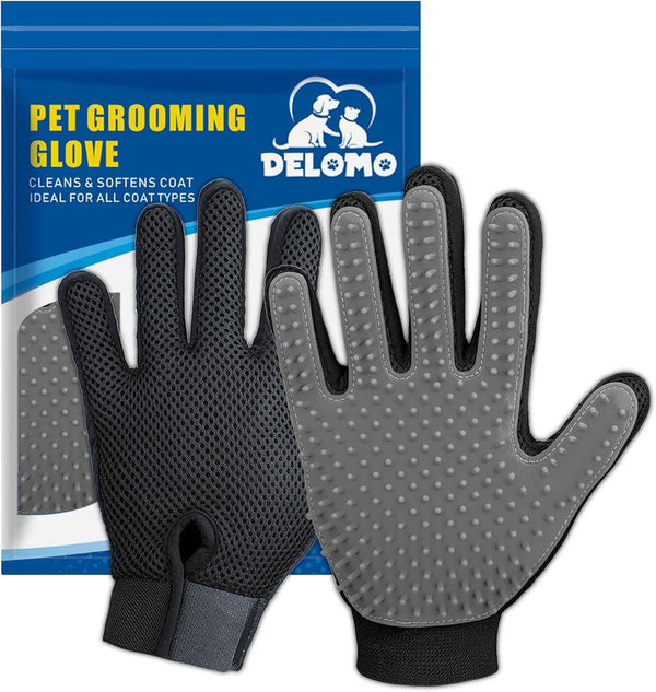 Upgrade Efficient Pet Hair Remover Gloves - Gentle Shedding Brushes for Dogs, Cats & Horses with Long and Short Hair - 1 Pair (Blue)
