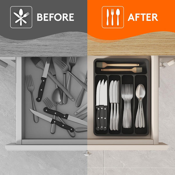 Lifewit Silverware Drawer Organizer Tray for Kitchen Utensil Storage