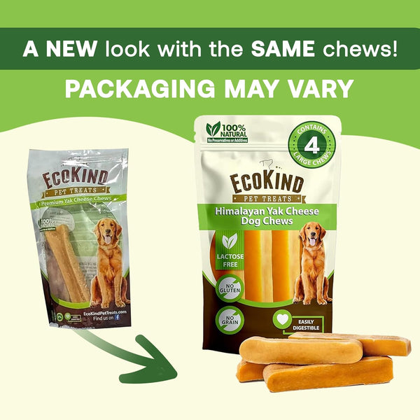 EcoKind Premium Gold Yak Cheese Himalayan Dog Chews for Large Breed, Aggressive Chewers, Natural, High Protein, 4 Chews (1 lb)