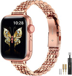 MioHHR Slim Metal Band Compatible with Apple Watch Band 42mm(Series 11 10) 41mm(Series 9 8 7) 40mm(Series 6 5 4 SE3/2/1) 38mm(Series 3 2 1),Stainless Steel iWatch Bands for Women,Silver/Gold
