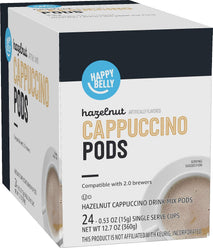 Happy Belly Light Roast Cappuccino Coffee Pods, Hazelnut Flavored, 24 Count