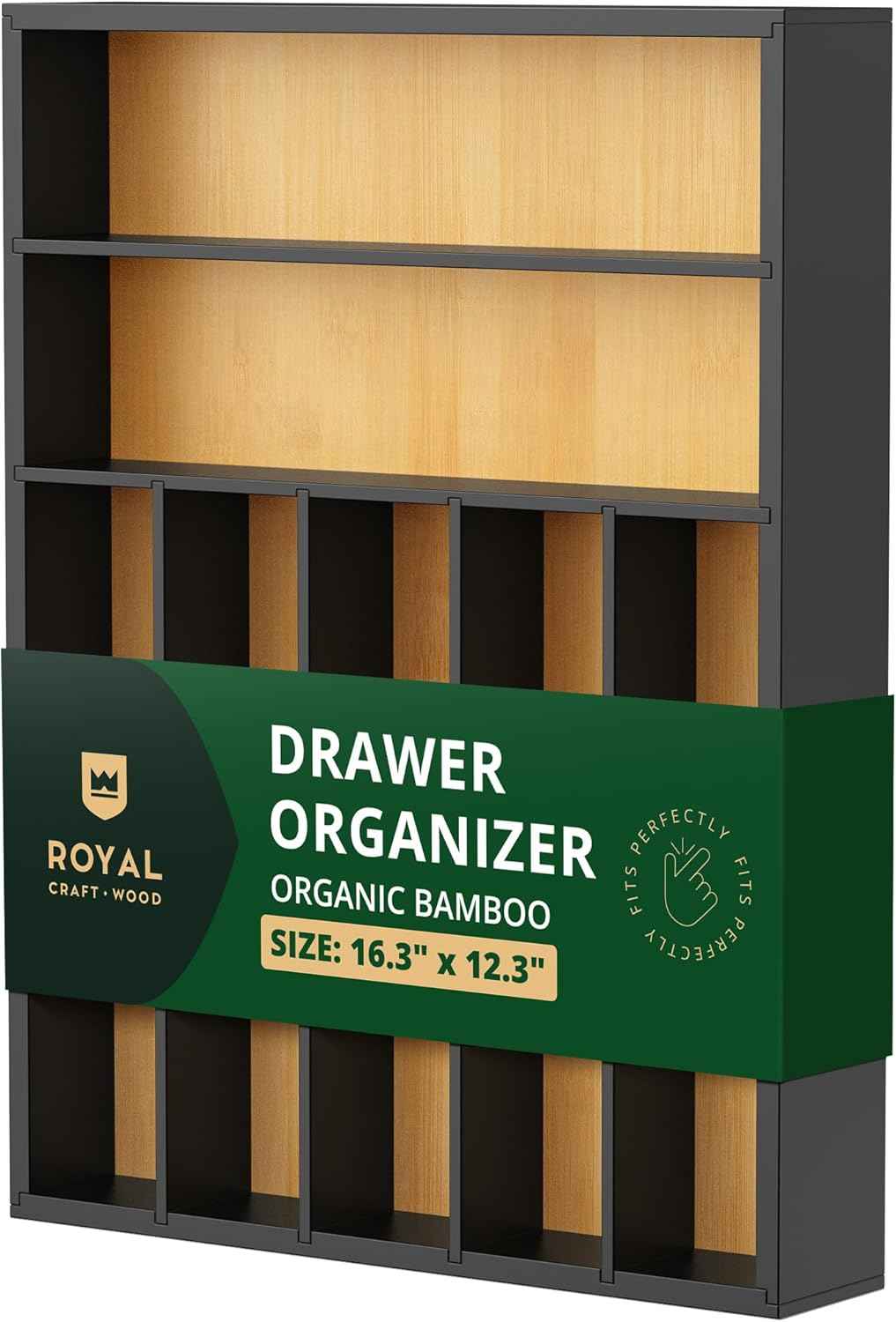 ROYAL CRAFT WOOD Luxury Bamboo Kitchen Drawer Organizer - Silverware Organizer, Utensil Holder & Cutlery Tray Drawer Dividers for Flatware (9 Slot, Natural)