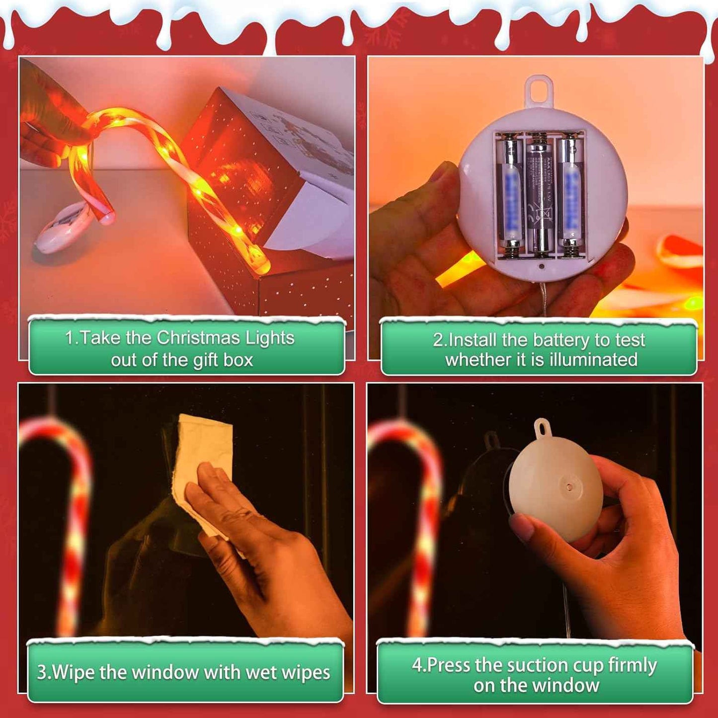 3 Pack Christmas Window Lights Decorations with Timer,Battery Powered Red Lighted Candy Cane LED Sucker for Xmas 2026 Hanging Fireplace Window Indoor Decor