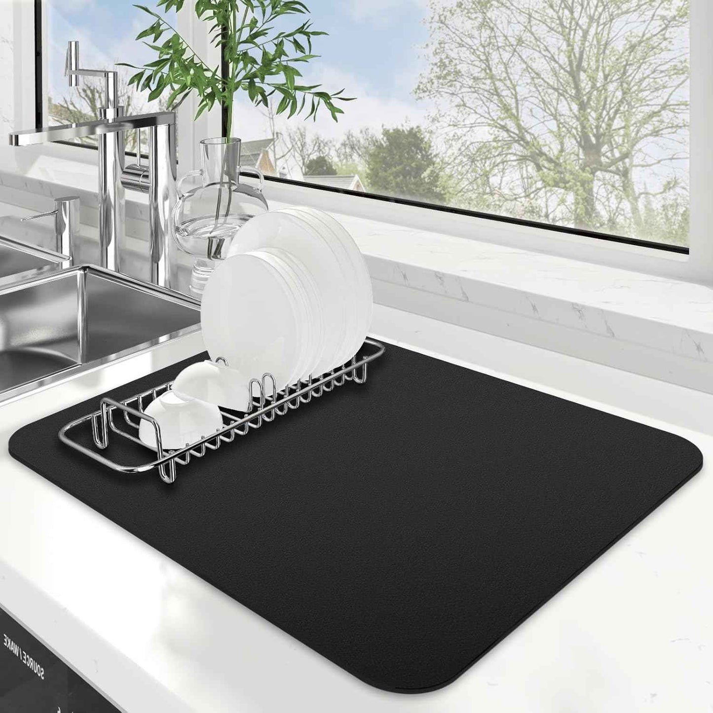WISELIFE Dish Drying Mat Super Absorbent Drying Mat Large Dish Drying Mats for Kitchen Counter Easy Clean Dish Mat Kitchen Drying Mat15"x 18" Stylish Grey