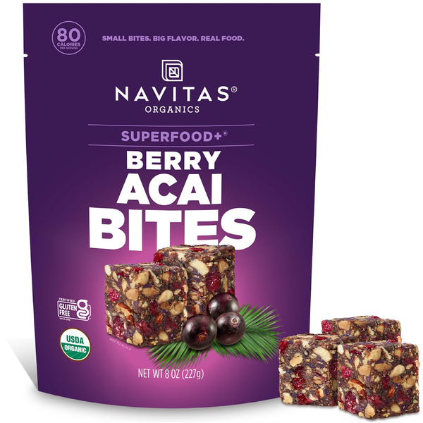 Navitas Organics Cacao Goji Superfood+ BITES are all natural plant-based power snacks with clean energy and nutrition.