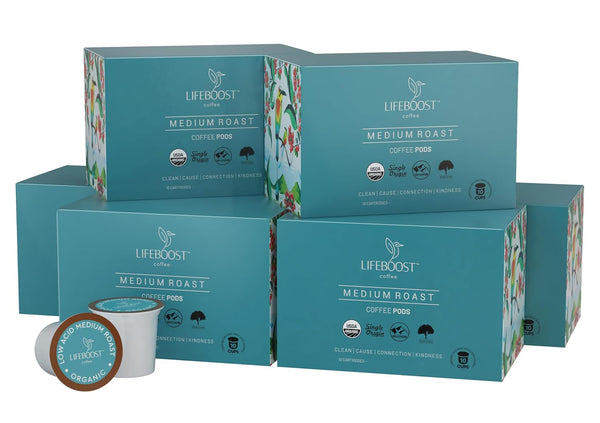 Lifeboost Medium Roast Low Acid Coffee K Cups - Single Origin Organic Coffee Pods