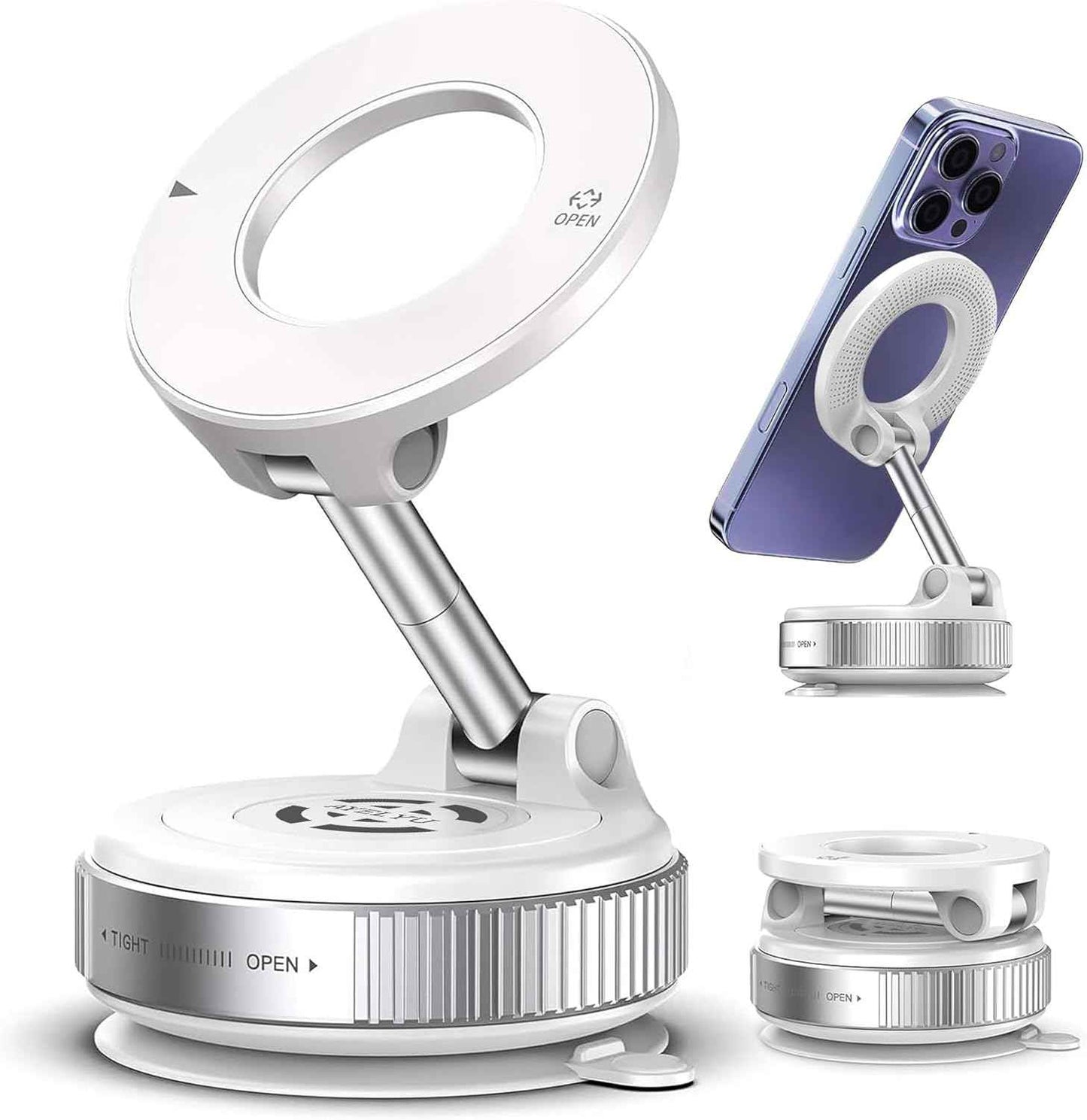 Vacuum Magnetic Phone Holder for Car, 360 Rotating Adjustable Magnetic Phone Holders for Your Car, Foldable Car Mount for iPhone, (Black)