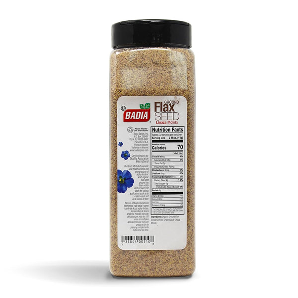 Badia Organic Ground Flax Seed, 16 oz - Superfood High in Fiber & Omega-3, Certified Organic, Non-GMO, Gluten-Free & Vegan-Friendly
