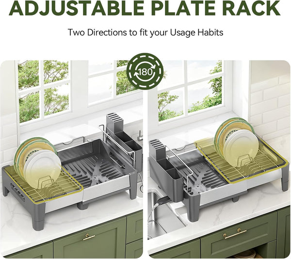 Stainless Steel Expandable Dish Drying Rack with Aluminum Frame
