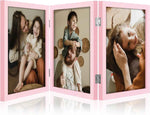 decorUhome Triple 4x6 Picture Frame Vertical, Engineered Wood Trifold Photo Frame with Plexiglass for Tabletop Display, 4x6, Black