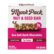 Munk Pack Fiber Nut Bars, Sea Salt Dark Chocolate, Gluten Free, 5g Fiber, 3g Net Carb, 24 Count