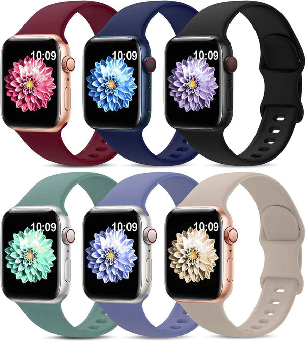 6 Pack Sport Bands Compatible with Apple Watch Band 38mm 40mm 41mm 42mm 44mm 45mm 49mm 46mm,Silicone Waterproof Strap for iWatch Apple Watch Series 11 10 9 Ultra 8 7 6 5 4 3 2 1 SE Women Men