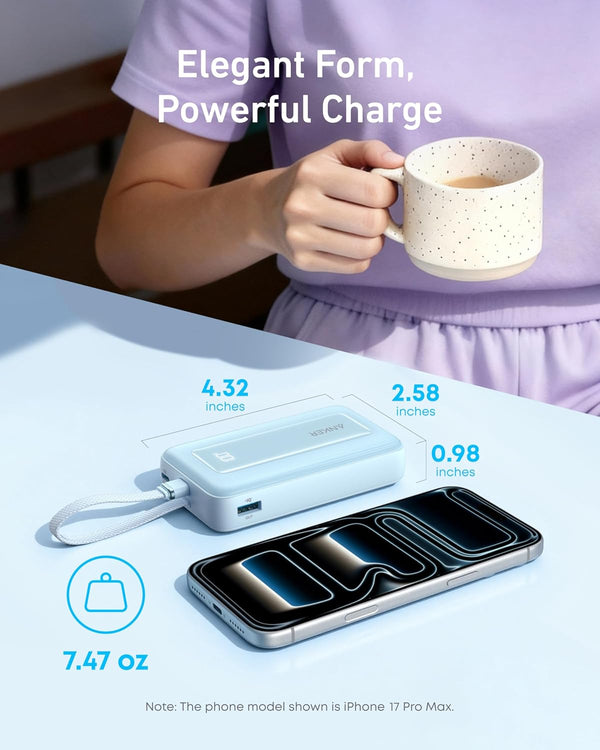 Anker Portable Charger, 10,000mAh 30W Power Bank, USB-C in and Out Fast Charging Battery Pack, Travel Essential Phone Power Bank, for iPhone 17/16, Galaxy and More (Black, 10000.00, Milliamp Hours)