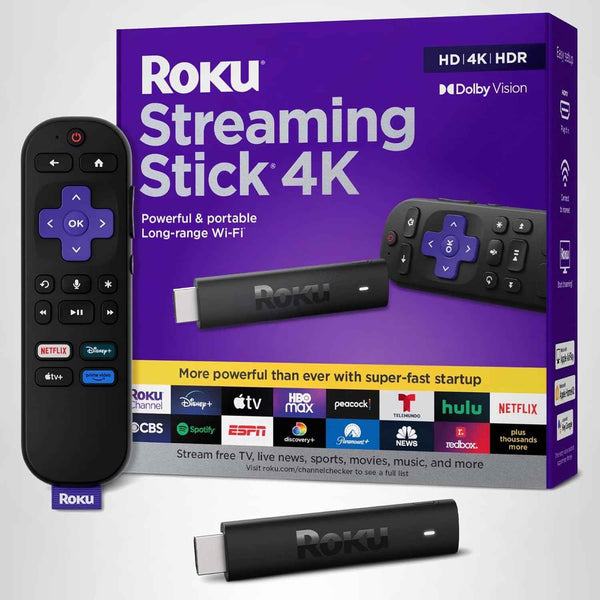 Roku Streaming Stick 4K - 4K TV Streaming Device with Voice Remote and Long-Range Wi-Fi