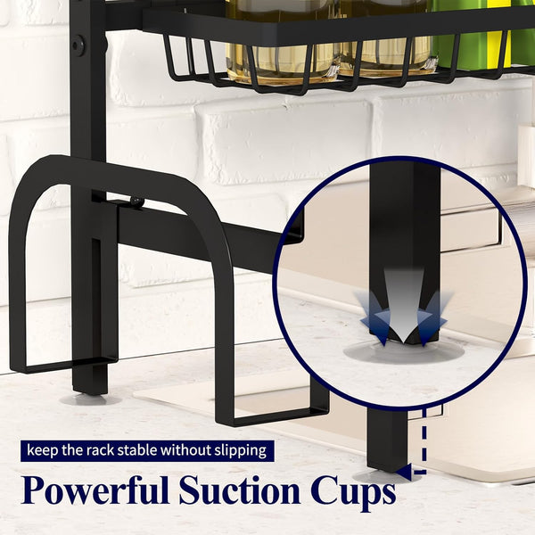 Adjustable over sink dish drying rack with large capacity and multifunctional baskets