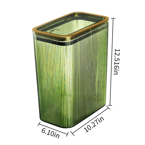 Transparent plastic trash can with 2.6 gallon capacity and press-top lid