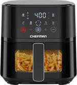 Chefman Air Fryer – 6 QT Compact Airfryer for Quick & Easy Meals, Features Hi-Fry Technology for Extra Crisp, Easy-View Window, Touch Controls with 4 Presets, Nonstick & Dishwasher Safe Basket - Black