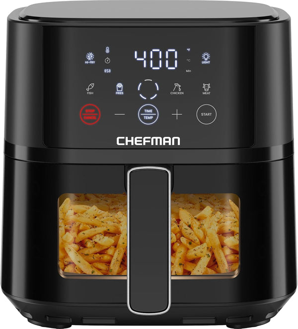 Chefman Air Fryer – 6 QT Compact Airfryer for Quick & Easy Meals, Features Hi-Fry Technology for Extra Crisp, Easy-View Window, Touch Controls with 4 Presets, Nonstick & Dishwasher Safe Basket - Black