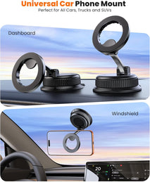 Magnetic Car Phone Holder for MagSafe, Strong Suction Cup Car Phone Mount for Dashboard & Windshield, 360° Rotatable & Foldable, Adjustable Cell Phone Holder for Car, Fits iPhone 12–17 Series