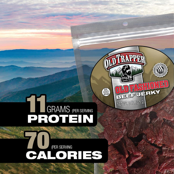 Old Trapper Beef Jerky, 8 Ounce Bag, Tender Meat Snacks for Lunches or Between Meals