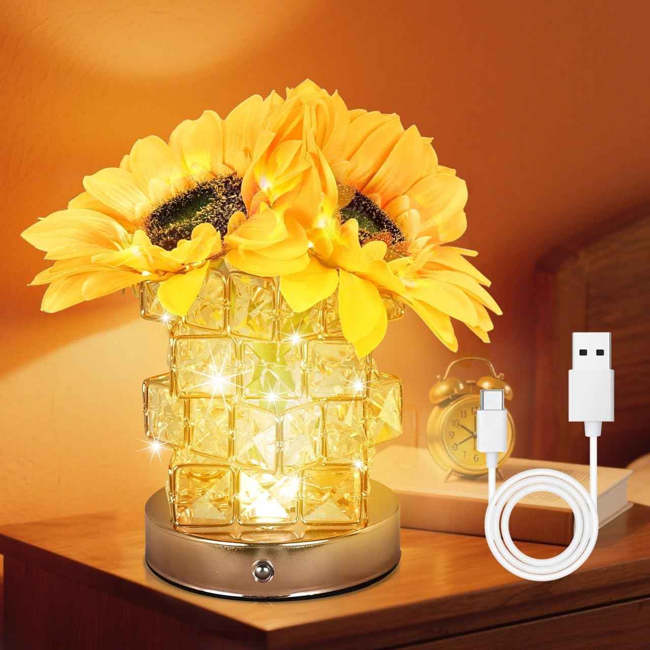 LED Rose Light with Crystal Base, USB Rechargeable, 800mAh Battery, 5V (Rose Light)