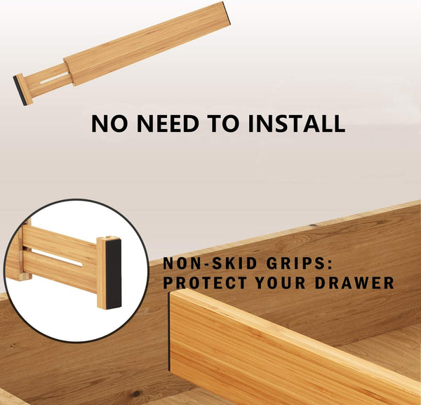 Bamboo drawer dividers for standard 16.6"-22" kitchen drawers, set of 4