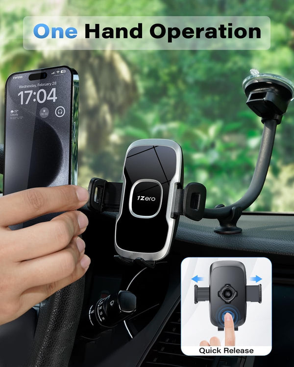 Solid Car Truck Phone Mount Holder with 14-Inch Gooseneck Long Arm, Windshield Window Mobile Holders w/Industrial-Strength Suction Cup, Anti-Shake Stabilizer Compatible All Cell Phones iPhone