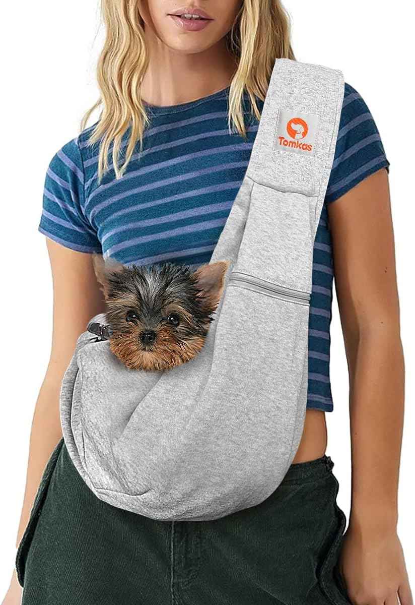 Tomkas Small Dog Sling Carrier - Classic Pocket & Classic Strap - for 3-10 lbs Pets(Black)