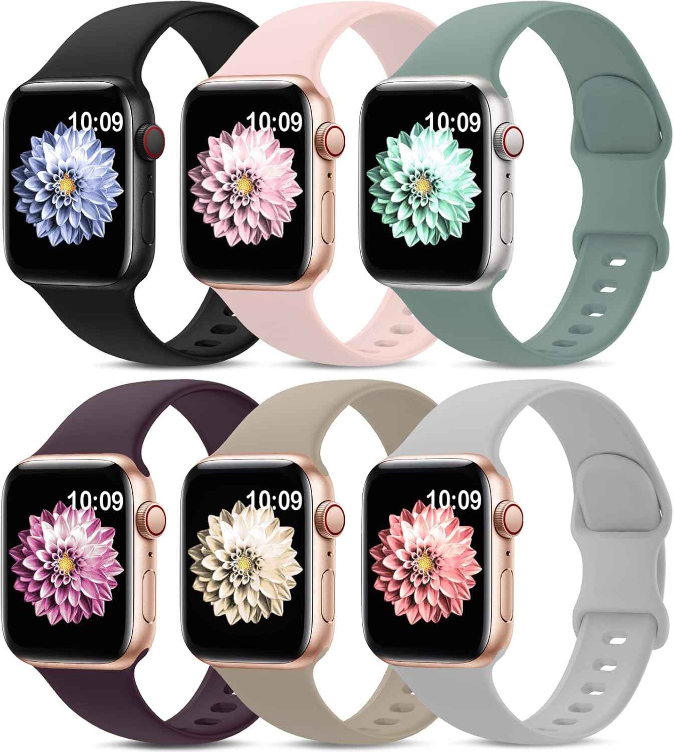 6 Pack Sport Bands Compatible with Apple Watch Band 38mm 40mm 41mm 42mm 44mm 45mm 49mm 46mm,Silicone Waterproof Strap for iWatch Apple Watch Series 11 10 9 Ultra 8 7 6 5 4 3 2 1 SE Women Men