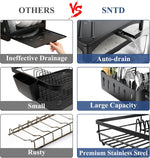 Large capacity dish drying rack for kitchen counter with utensil holder and efficient drainage