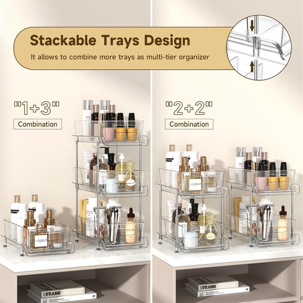 2-Tier Bathroom Organizer with Dividers and Pull-Out Cabinet