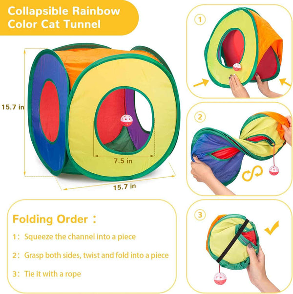Retro Shaw Cat Toys Pack 33Pcs, Interactive Kitten Toys for Indoor Cats Kitty with Collapsible Play Tunnel Tube Tent Feather Wand Teaser Bell Fuzzy Ball Springs Mouse Toy