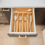 Bamboo kitchen drawer organizer for small drawers, 9 inch silverware tray holder