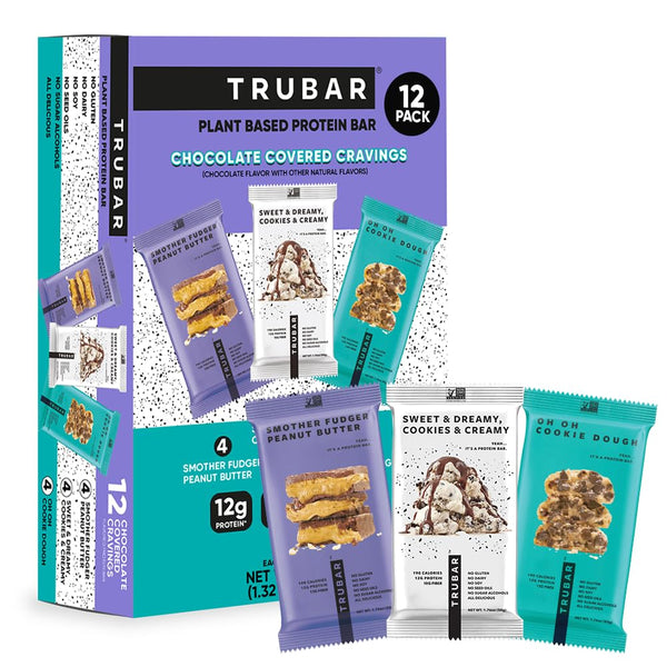 TRUBAR Vegan Protein Bar Variety Pack, Assorted Flavors, 12 CT