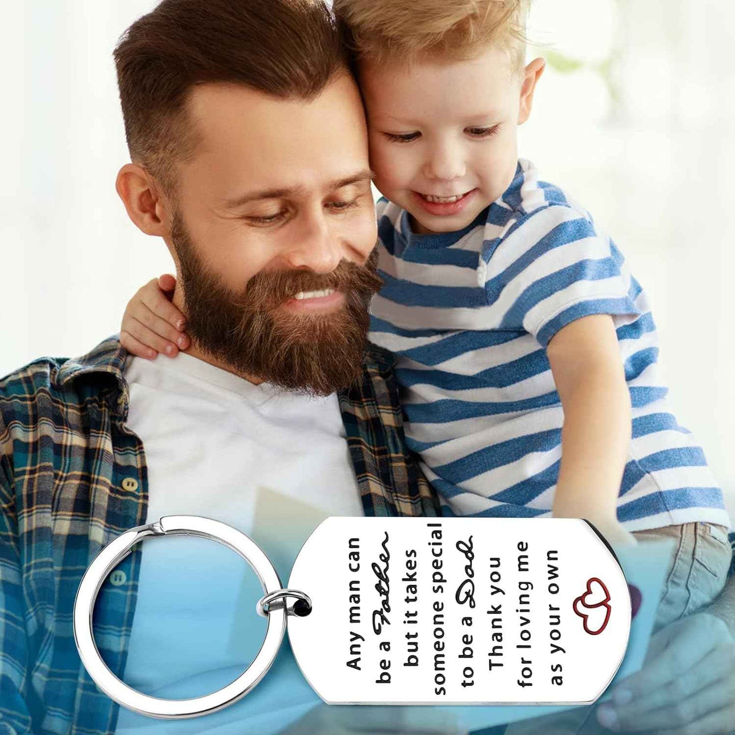 Keychain Christmas Gifts for dad: Personalized Gift Idea for stepfather from Daughter Son on Birthday Fathers Day - Stainless Steel Outdoor men's Lightweight car house key organizer