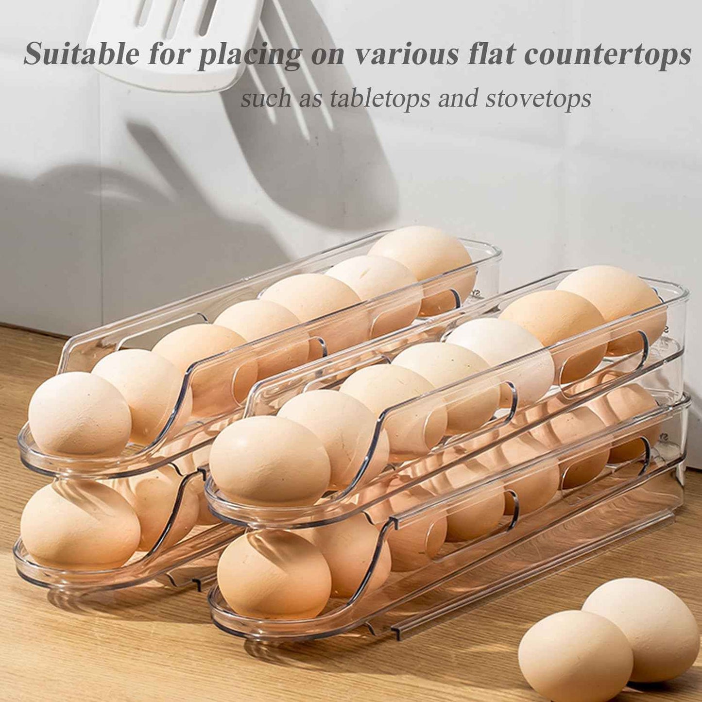 Automatic Rolling Egg Holder for Fridge Clear Countertop Kitchen Storager Container Organizer Dispenser for Refrigerator Stackable Removable, Egg Accessories - (2 pcs of 1-Tire, Stackable)