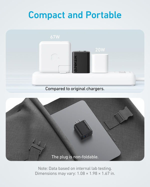 Anker iPhone Charger, 2-Pack 20W Fast USB C Charger Block, Type C Charger Fast Charging for iPhone 17/17 Pro Max/16 Series/iPad Pro and More (Black, 2 Pack & 2 Cable)