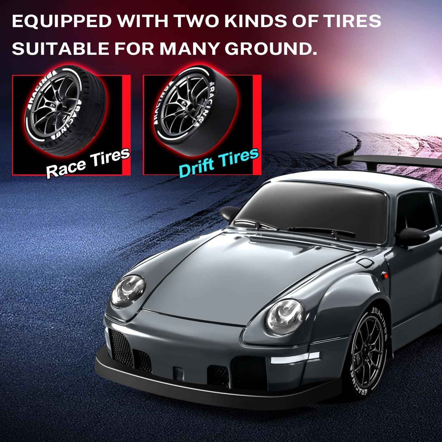 ACAMMZAR RC Drift Car, 1:24 Remote Control Car for Kids, 20KM/H 4WD High Speed RC Cars with LED Lights, Two Batteries, Extra Drifting Tires, Vehicle for Adults Boys Girls