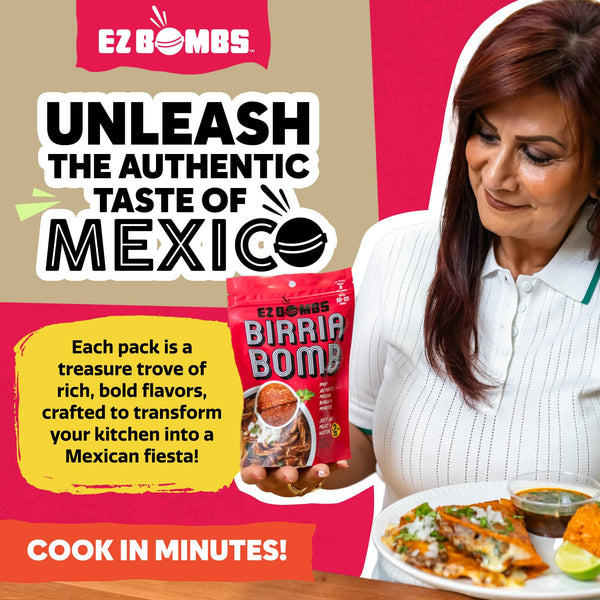 EZ Bombs Birria Bomb Seasoning, Pack of 2 - Authentic Mexican Spice Mix for Tacos, Burritos & Nachos - Made with Real Chiles & Herbs